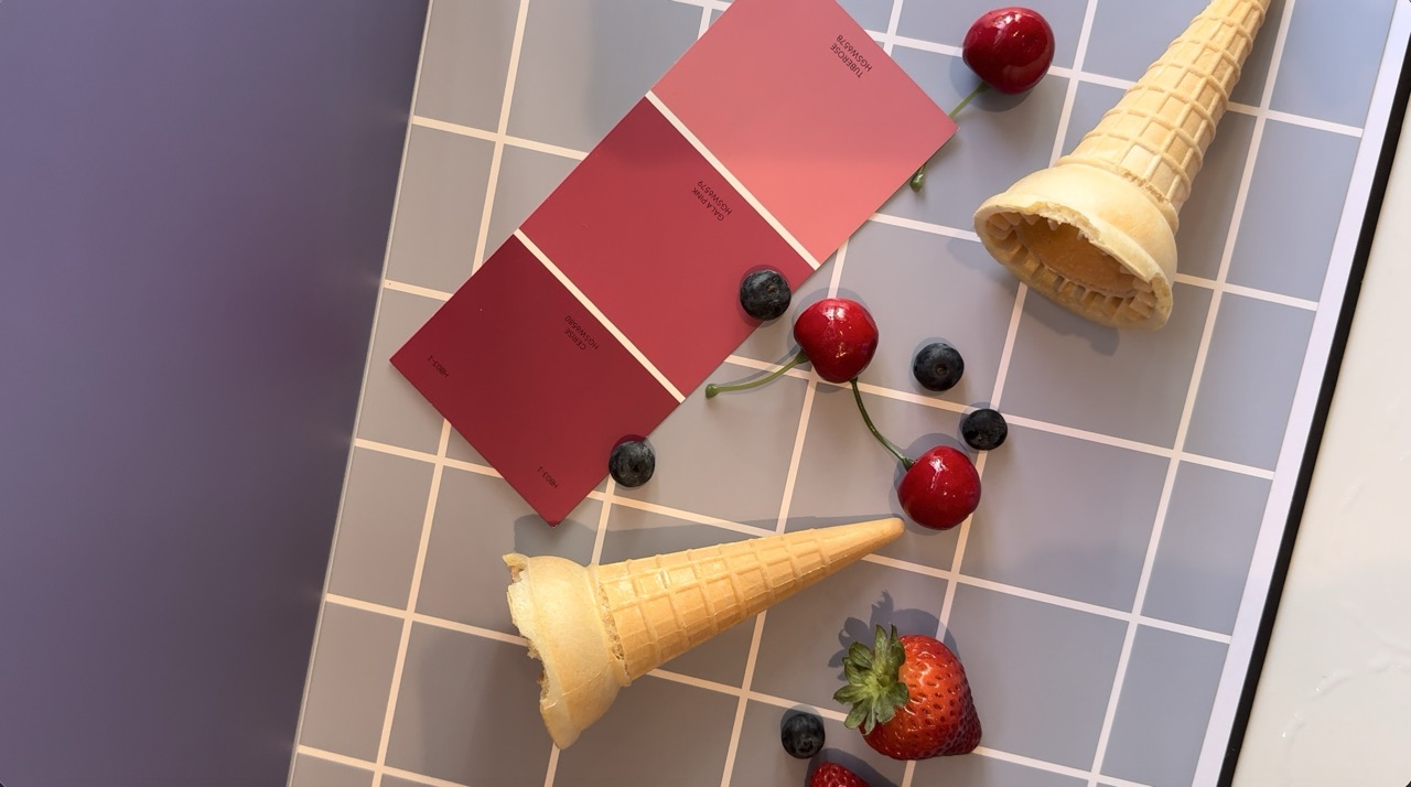 clor palette swatch with ice cream cones and berries